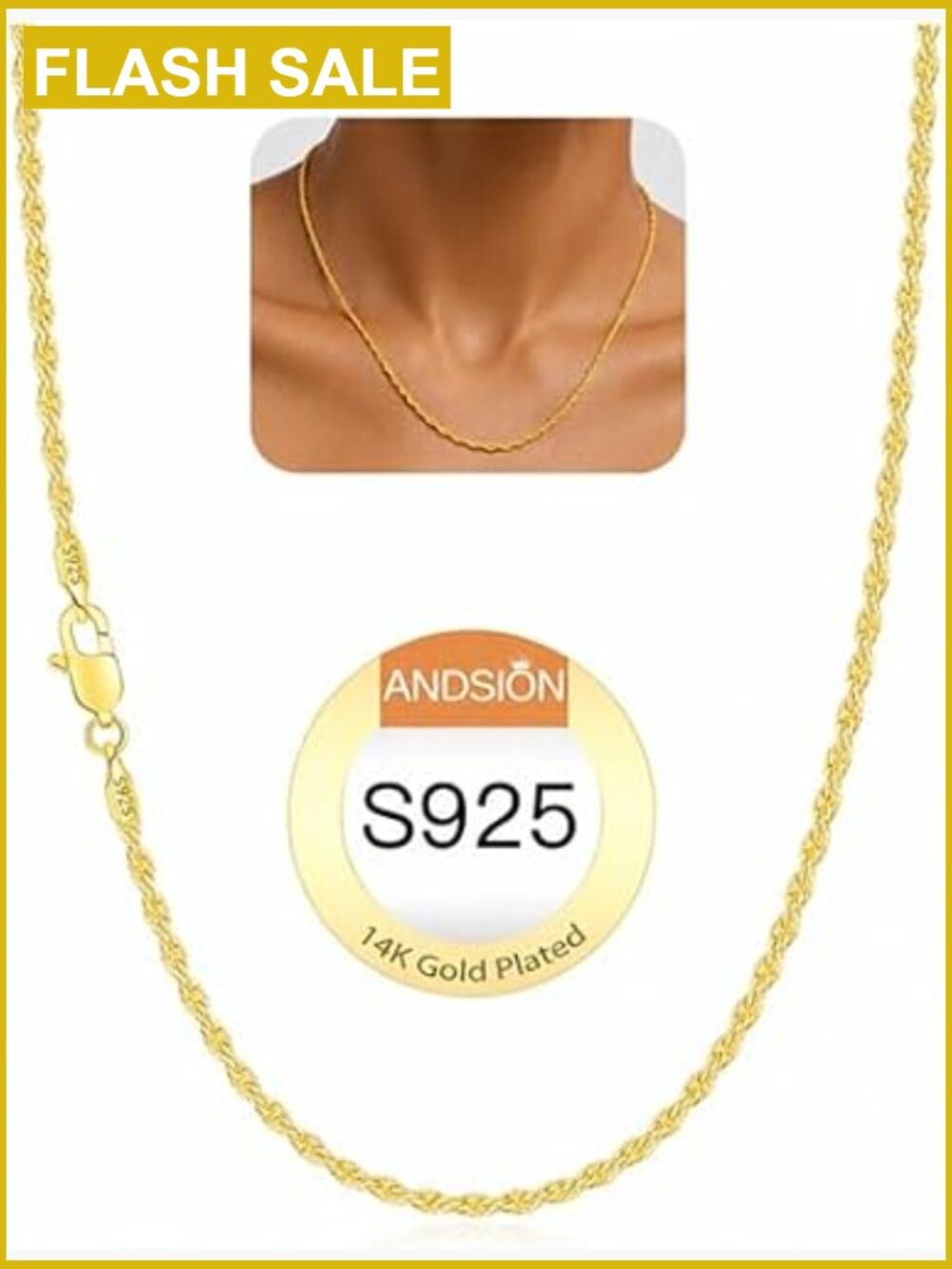 1.5mm 2.5mm Rope Chain Necklace for Women 16-26 Inch